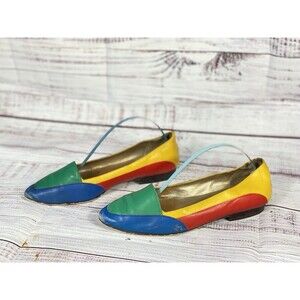 Vintage 80’s FLINGS Primary Color Block Slip On Leather Loafers Women’s Size 6.5
